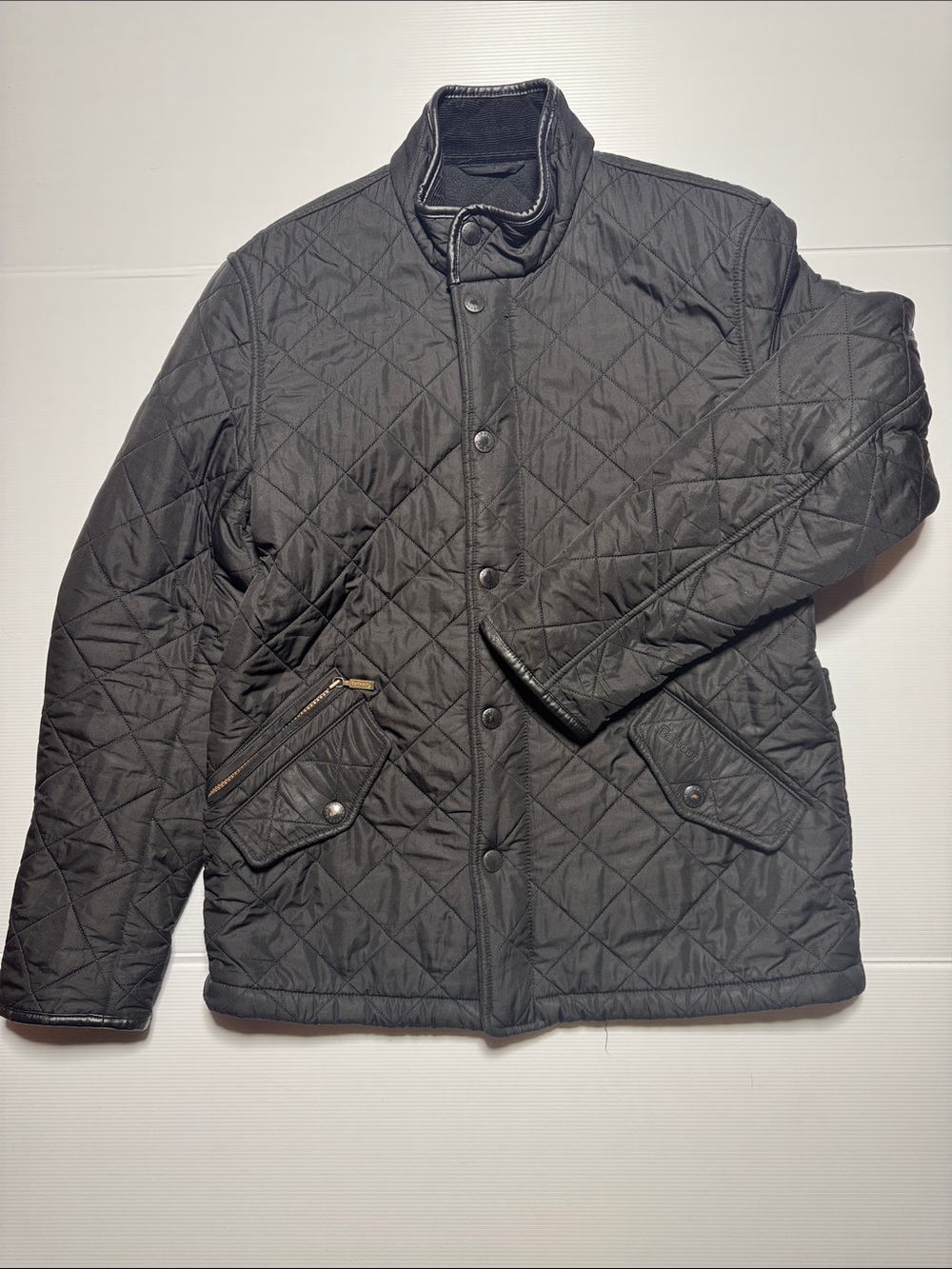 BARBOUR Powell Quilted Jacket Men's Black Vintage? Dual Zipper Zipper Pockets M